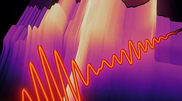 Artistic impression of the spectrum of a mid-infrared pulse broadening in the background with the electric field of the generated pulse.